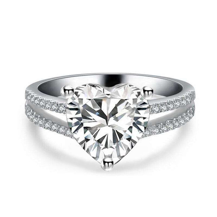 Heart-Shaped Center Stone Double Pavé Ring (Luxury Romantic Wedding Band Style Ring)