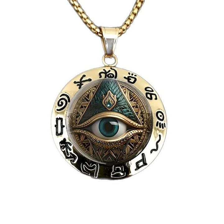 Vintage Horus Eye Pyramid Rune Round Pendant Necklace