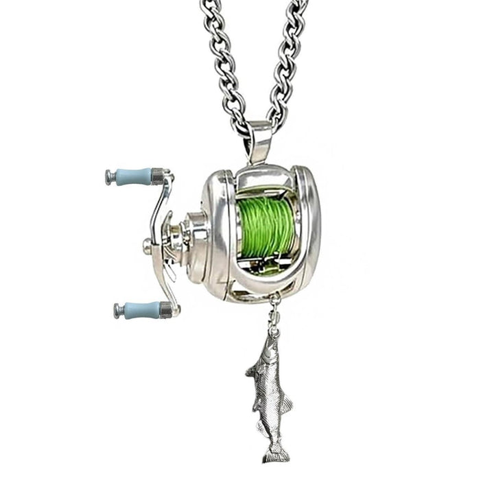 Mini Fishing Reel Pendant Necklace (Antique Silver Men's Unique Jewelry)