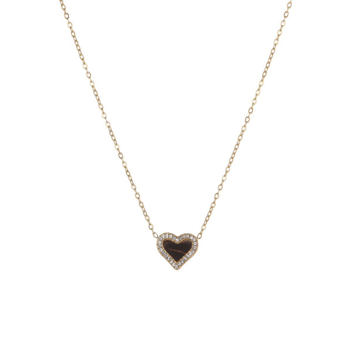 White Shell & Diamond Heart Pendant Necklace & Bracelet Set (Elegant Daily Jewelry Set)