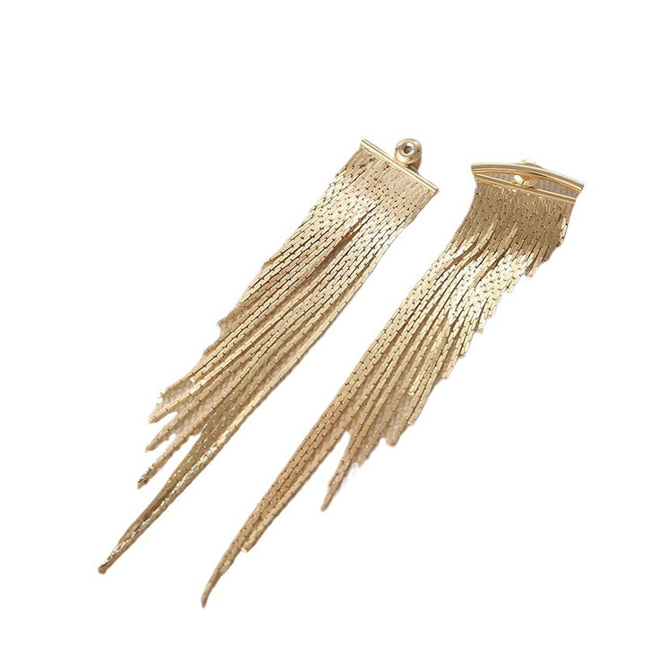 Luxury Gradient Long Metal Tassel Earrings, Horizontal Bar Shiny Chain Dangle Stud Earrings, Gold & Silver Evening Statement Jewelry
