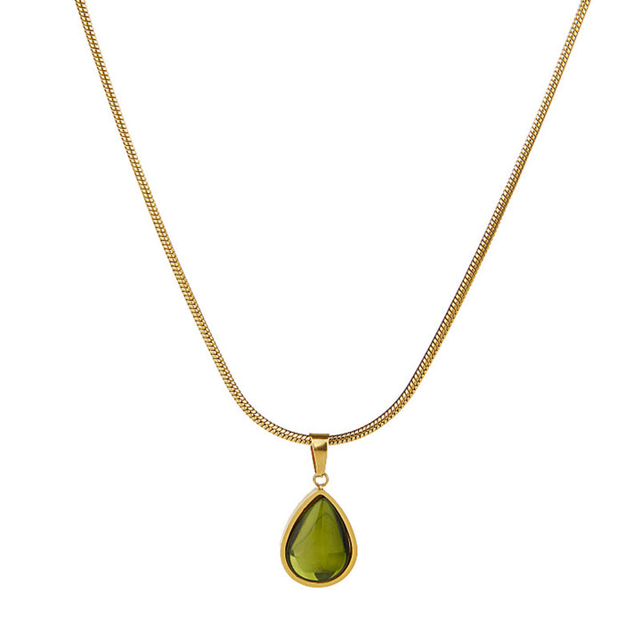 Teardrop Cat's Eye Stone Snake Chain Necklace (Multi-Color Delicate Pendant)