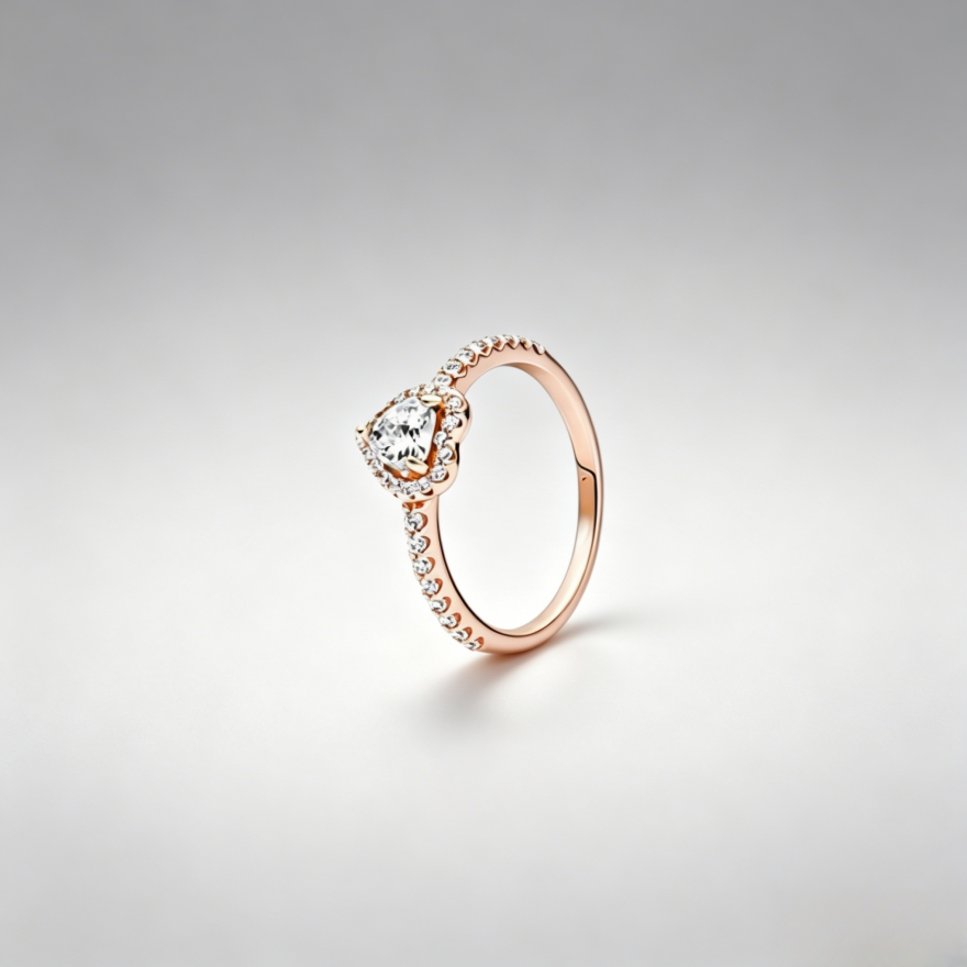 Heart-Cut Halo Half Pavé Ring (Multi-Color & Tone Options Luxury Women's Band)