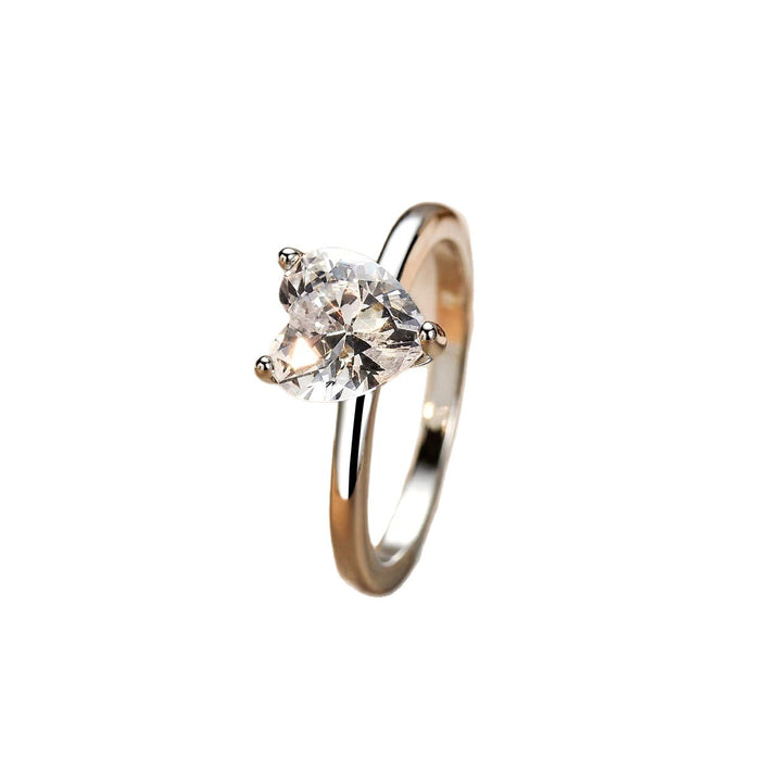 Heart Diamond Three-Prong Solitaire Ring (2 Colors Delicate Engagement Band)