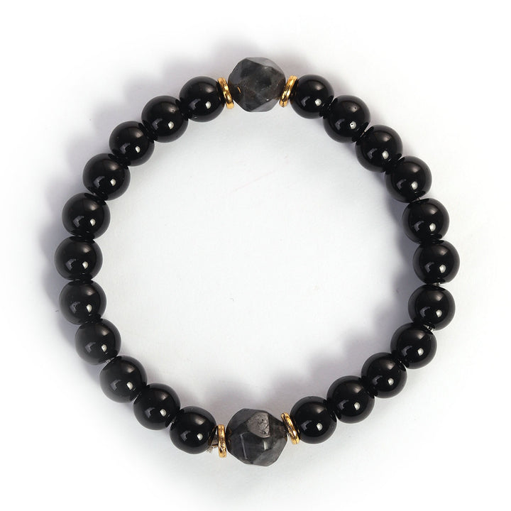 Black Onyx & Raw Stone Cut Beaded Bracelet (Light Luxury Niche Dark Style Bracelet)