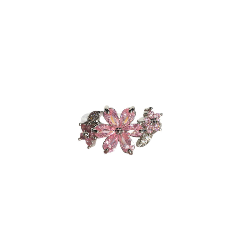Vintage Amethyst Floral Open Ring, Luxury 3-Flower Diamond Adjustable Women Statement Ring