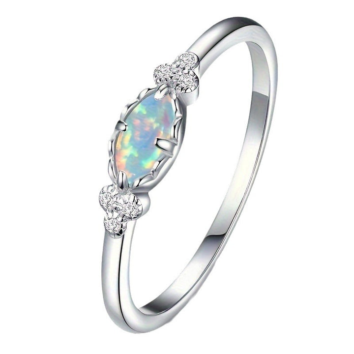 Marquise Opal & Diamond Accent Ring (Light Luxury Niche Iridescent Band)