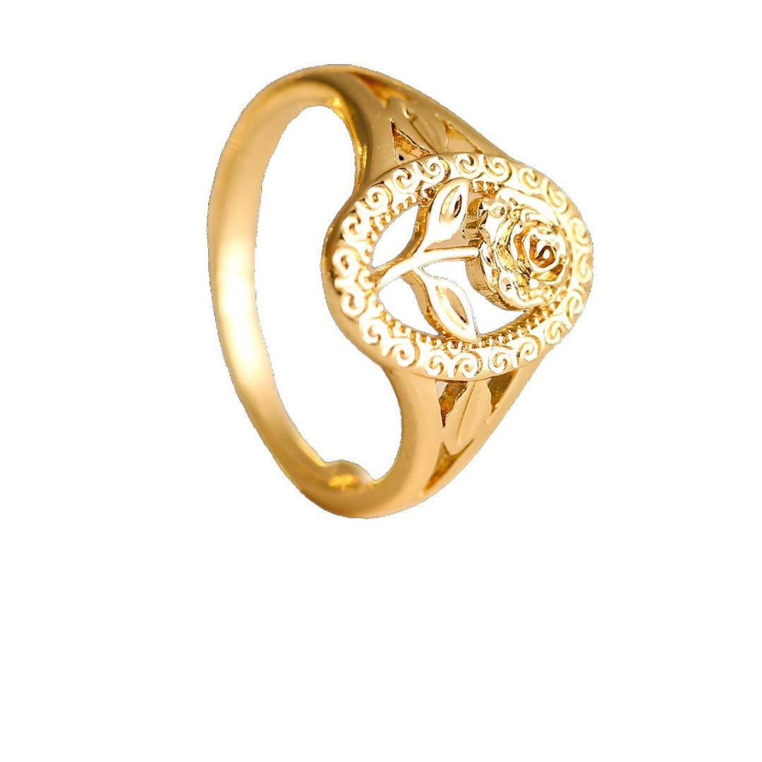 Vintage Embossed Oval Rose Openwork Ring, French Court Style Gold Floral Band