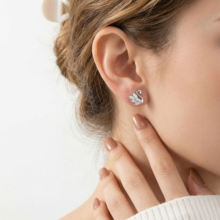Swan Diamond Stud Earrings
