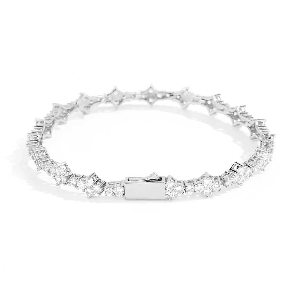 Four-Pointed Star Paved Diamond Tennis Bracelet, Gold & Silver Luxury Full Diamond Elegant Clasp Bracelet for Women
