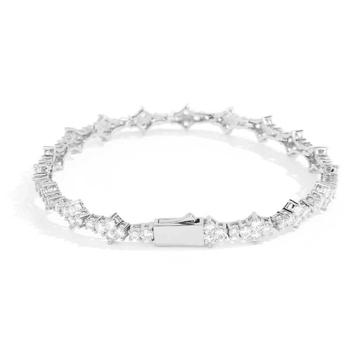 Four-Pointed Star Paved Diamond Tennis Bracelet, Gold & Silver Luxury Full Diamond Elegant Clasp Bracelet for Women