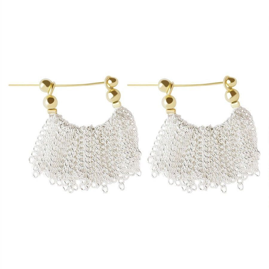 Gold-Silver Contrast Tassel Drop Earrings (Light Luxury Dynamic Atmosphere Earrings)