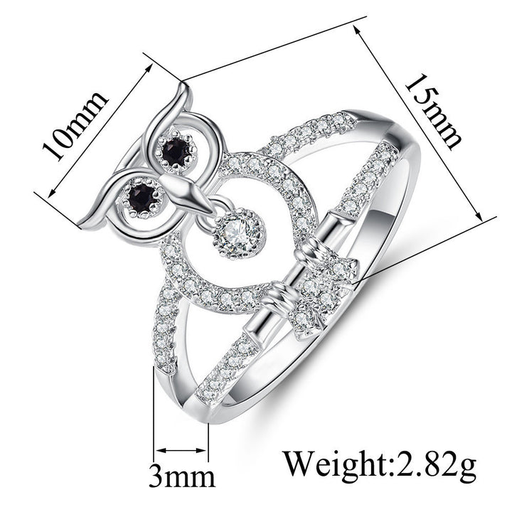 Playful Owl Pavé Ring (Luxury Vintage Whimsical Band)
