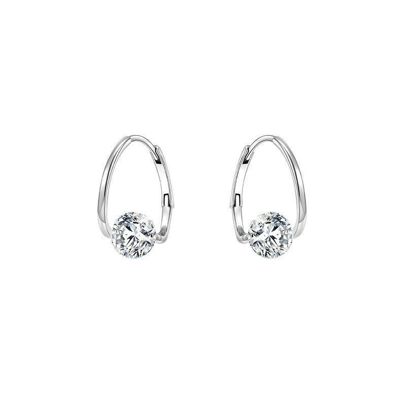 Rotatable Round Diamond Hoop Earrings, Minimalist Circle Single Diamond Earrings, Gold & Silver Two Tones Available