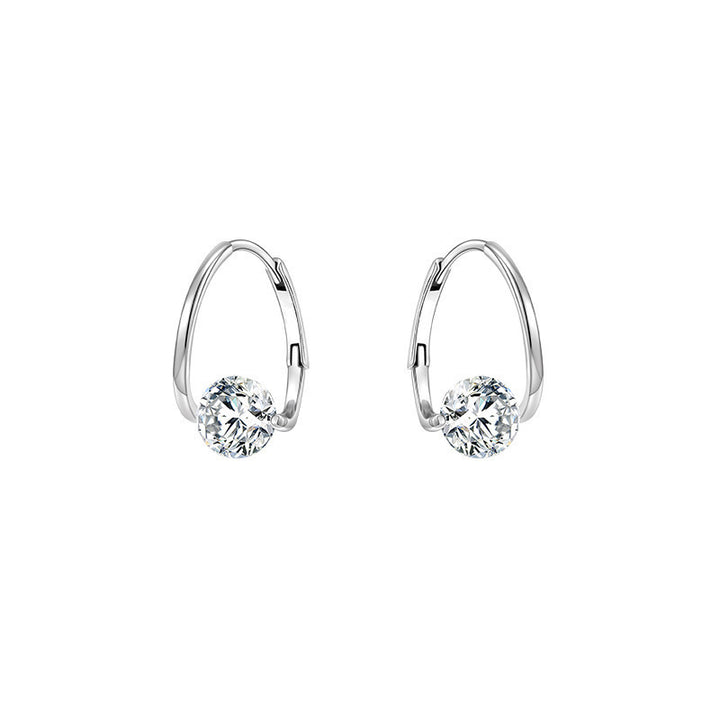 Rotatable Round Diamond Hoop Earrings, Minimalist Circle Single Diamond Earrings, Gold & Silver Two Tones Available