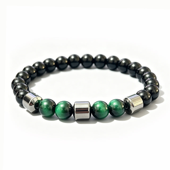 Hematite Multi Natural Stone Stretch Bracelet, Unisex Matte Magnetic Round Bead Wristband (Tiger Eye / Malachite / Blue Vein Stone 3 Colors)