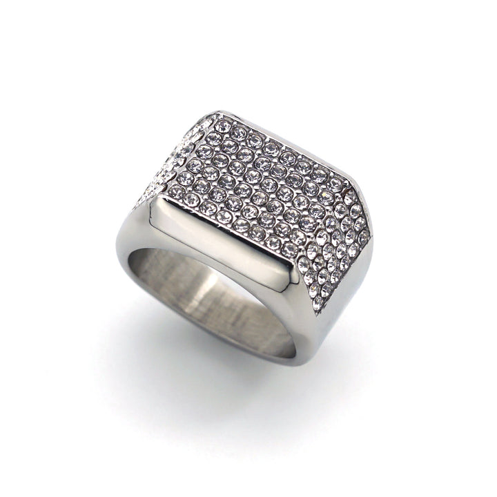 Hip-Hop Square Pavé Ring (Street Style Unisex Statement Band)