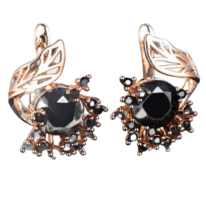Leaf Openwork Halo Gemstone Stud Earrings (5 Colors Delicate Luxury Statement Earrings)