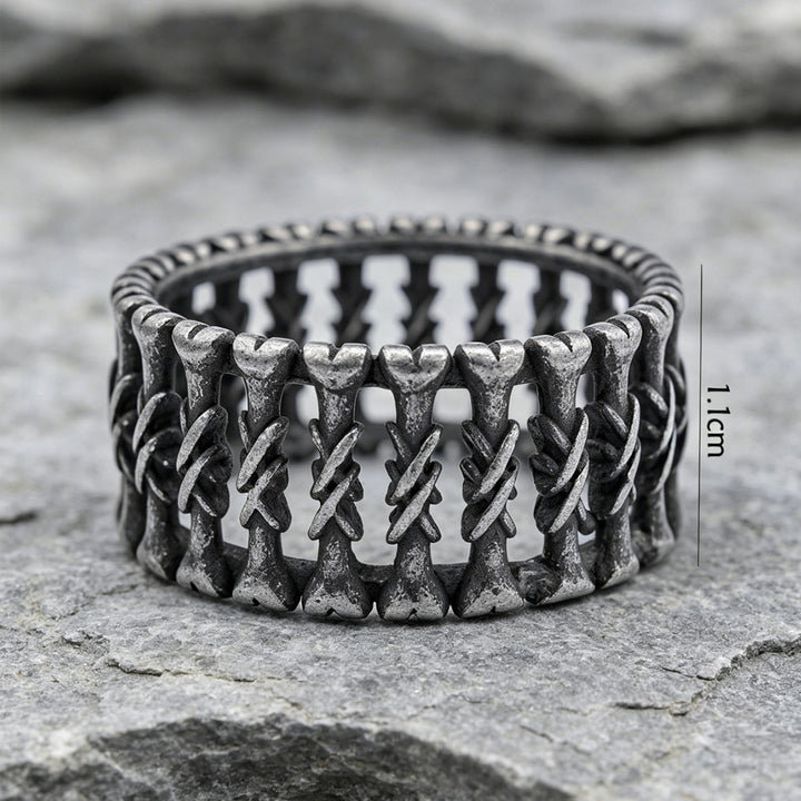 Antiqued Twisted Bone Hollow Wide Ring, S925 Silver Matte Black Dark Punk Unisex Band