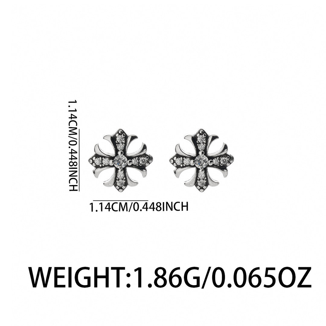Vintage Cross Pavé Stud Earrings (Clip-On Punk Niche Jewelry)