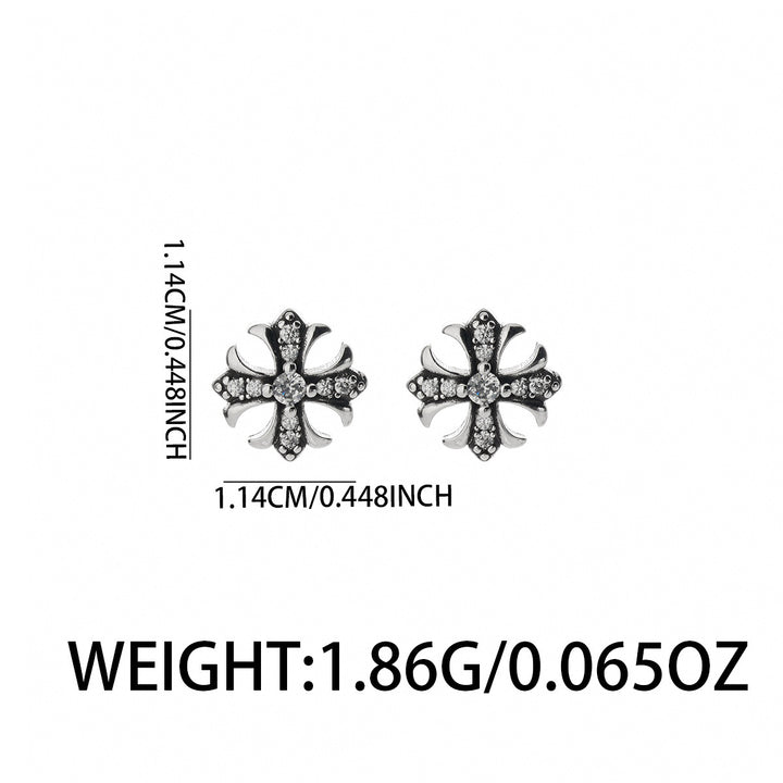 Vintage Cross Pavé Stud Earrings (Clip-On Punk Niche Jewelry)