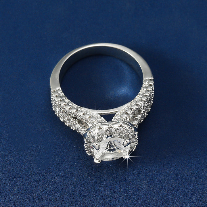 Three-Layer Pavé Halo Center Stone Ring (Light Luxury Niche Luxurious Engagement Band)