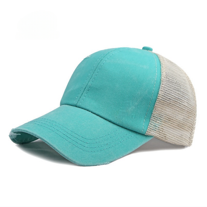 Vintage Distressed Patchwork Mesh Trucker Hat, Breathable Adjustable Curved Brim Baseball Cap for Men & Women