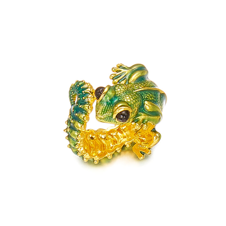 3D Chameleon Adjustable Open Ring, S925 Silver Gold-Plated & Antiqued Silver Forest Animal Unisex Band