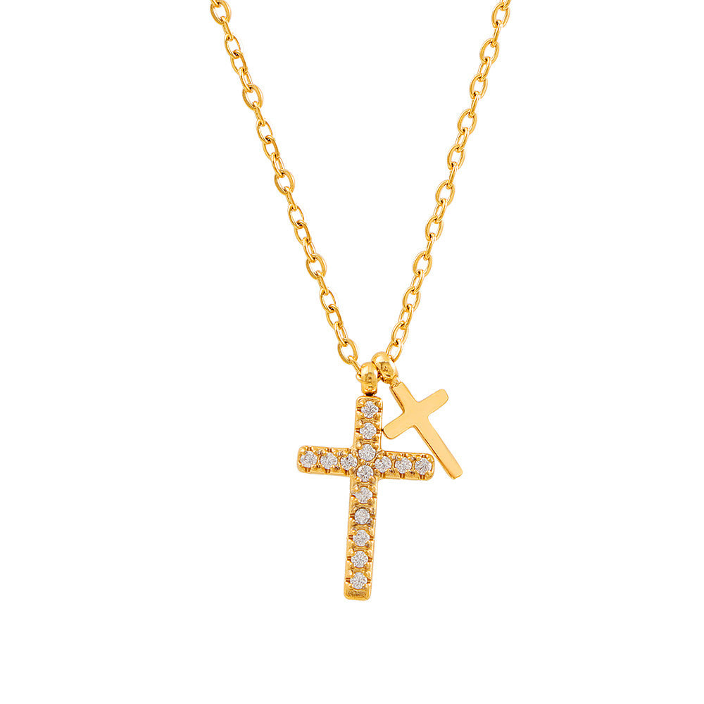 Double-Layer Cross Diamond Pendant Necklace (2 Colors Luxury Women's Chain)