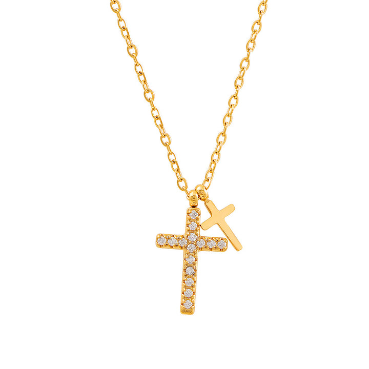 Double-Layer Cross Diamond Pendant Necklace (2 Colors Luxury Women's Chain)