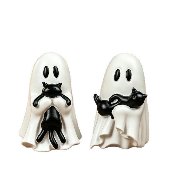 Ghost With Interchangeable Black Cat Figurine, Halloween Home Decor