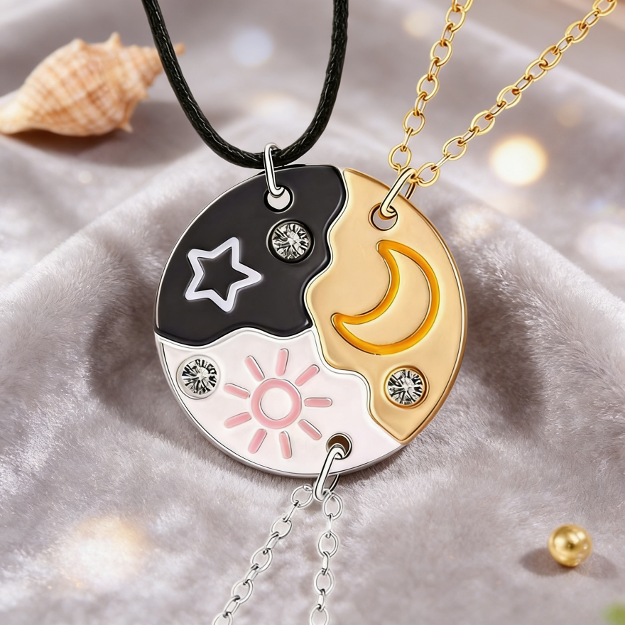 Sun Moon Magnetic Best Friend Necklace Set (Matching Sun & Moon Pendant)