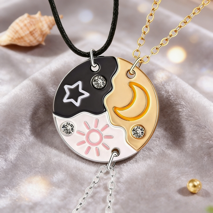 Sun Moon Magnetic Best Friend Necklace Set (Matching Sun & Moon Pendant)