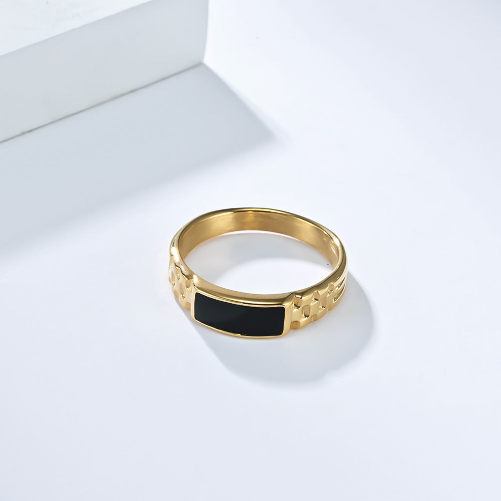 Textured‑Band Black Enamel Statement Ring, 3‑Color Options