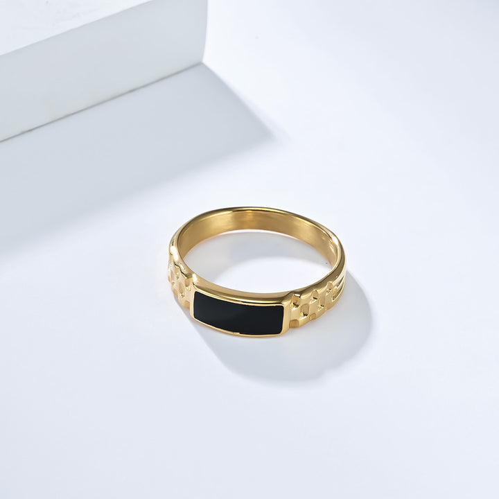 Textured‑Band Black Enamel Statement Ring, 3‑Color Options