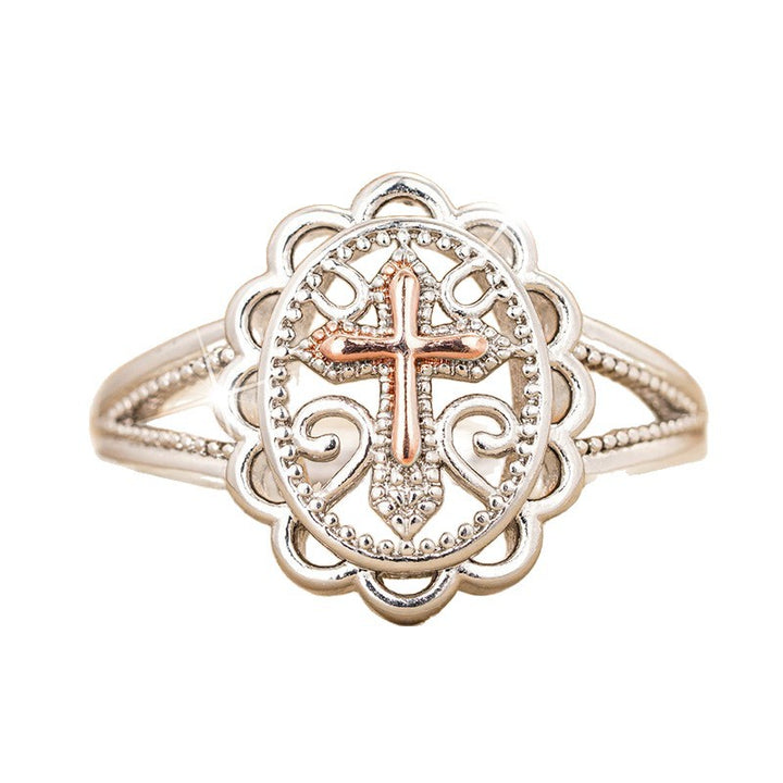 Vintage Lace‑Style Hollow Two‑Tone Cross Women’s Ring