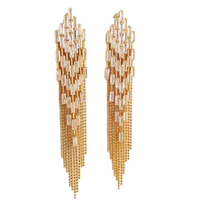 Long Baguette Diamond Tassel Earrings, Luxury Multi-layer Chain Dangle Earrings for Party