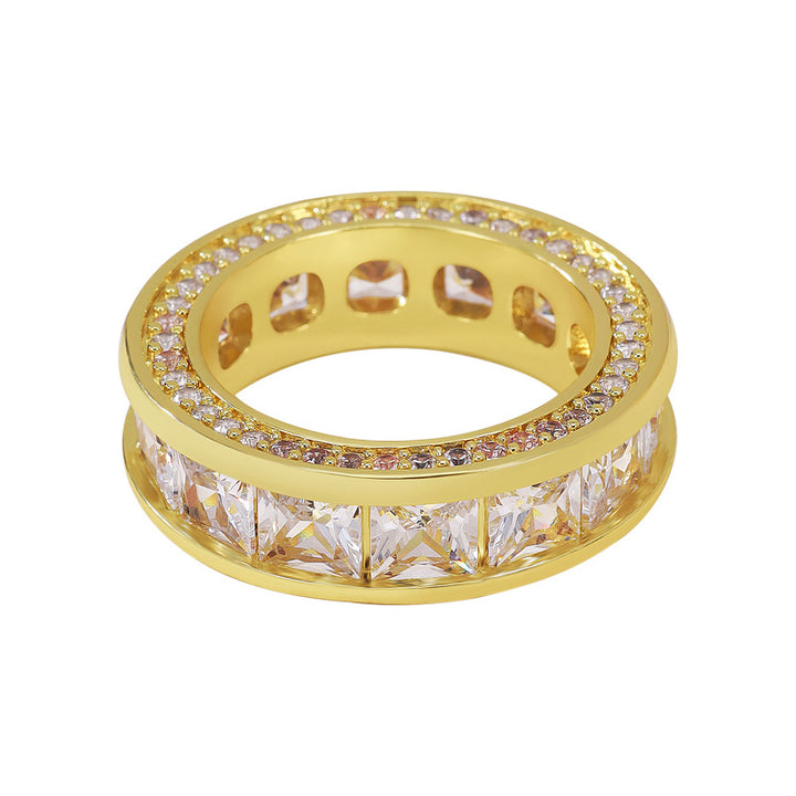 Full Pave Dual-Track Wide Band Ring (Light Luxury Hip-Hop Personalized Style)