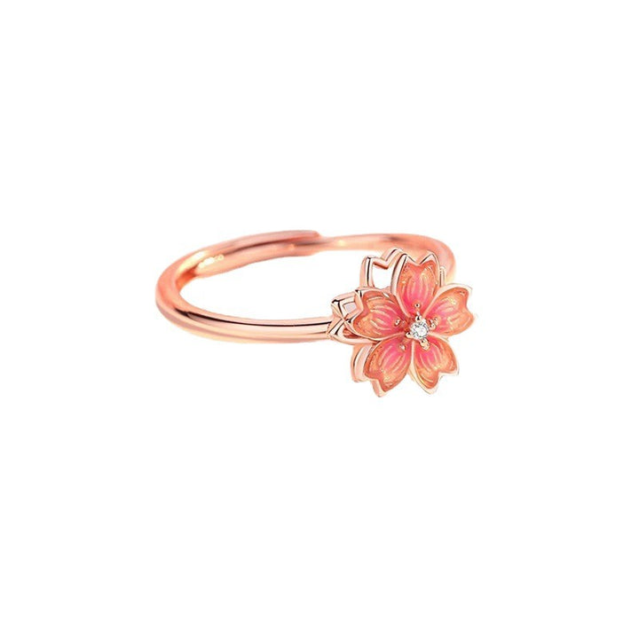 Rotatable Peach‑Blossom 4‑Piece Jewelry Set, Rose‑Gold Tone
