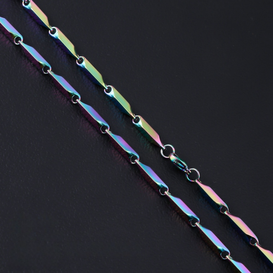 Multi-Color Rhombus Bamboo Titanium Steel Chain, Geometric Cut Blank Layering Necklace Without Pendant