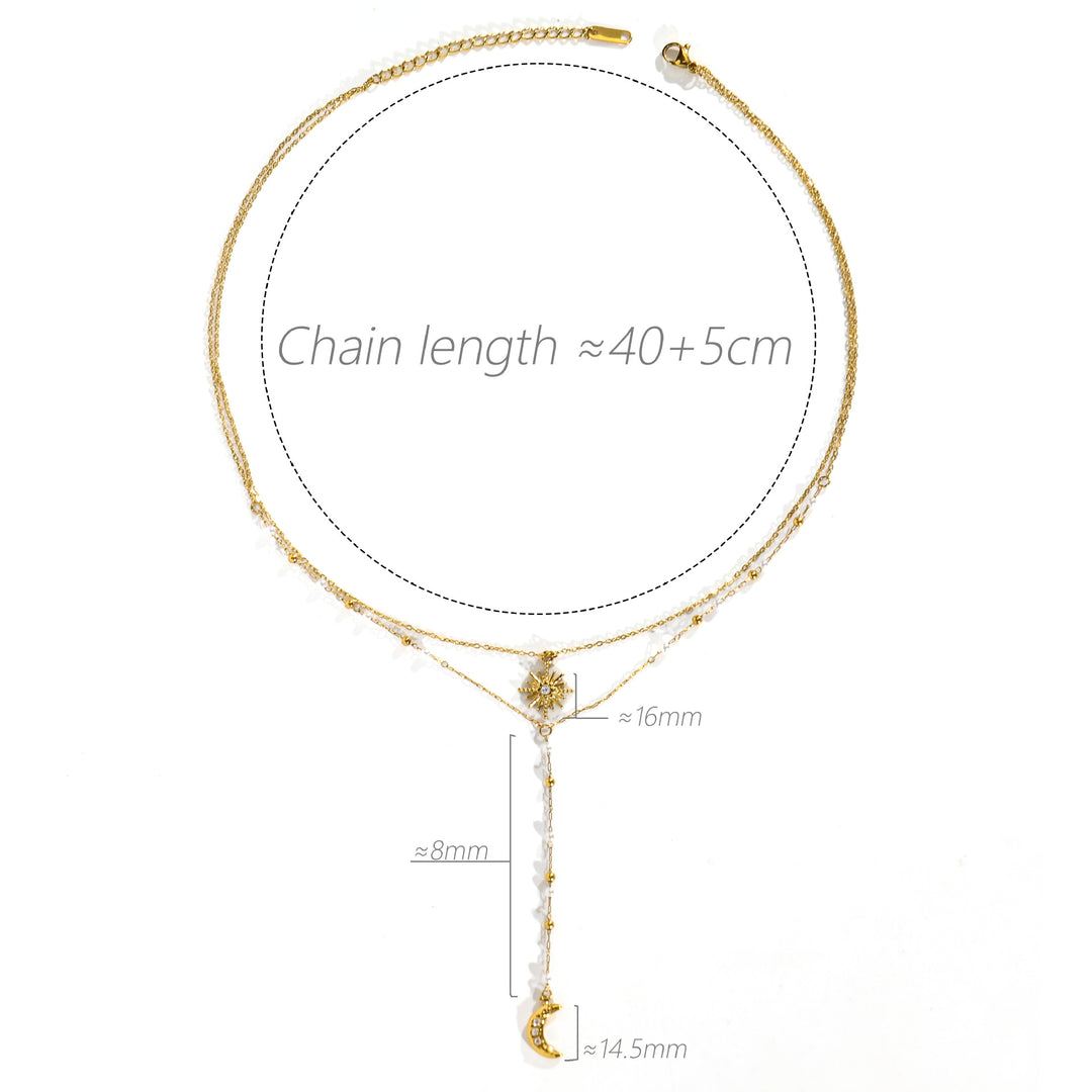 Three-Layer Sun Moon Star Y-Necklace