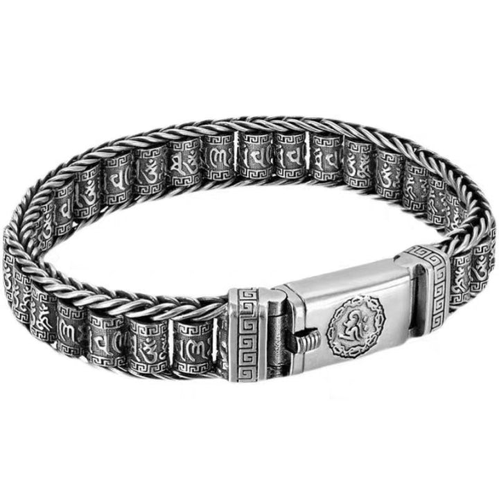 Vintage Om Mani Padme Hum Prayer Wheel Woven Bracelet (Unisex Edgy Statement Bangle)