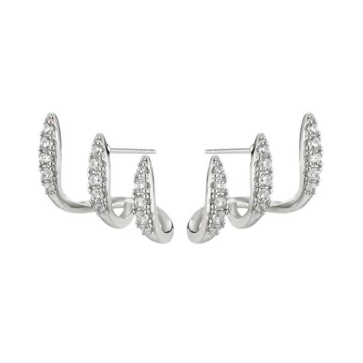 Three‑Row Curved Full‑Paved S925 Silver Stud Earrings, Multi‑Layer C‑Shape Wrap Earrings, Silver & Gold Two‑Tone