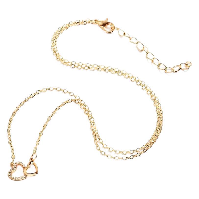 Interlocking Double Heart Paved Diamond Necklace, Minimalist Luxury Dainty Pendant Necklace for Women