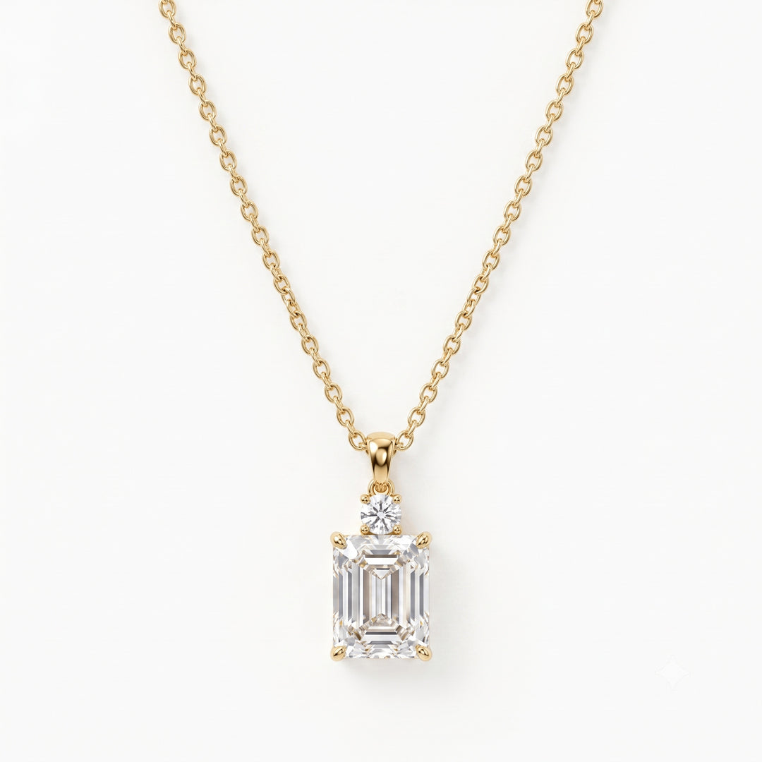 Emerald‑Cut Two‑Stone Pendant Necklace, Two‑Color Options