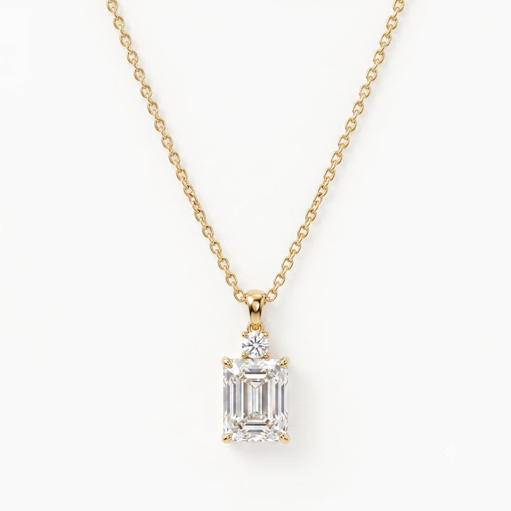 Emerald‑Cut Two‑Stone Pendant Necklace, Two‑Color Options