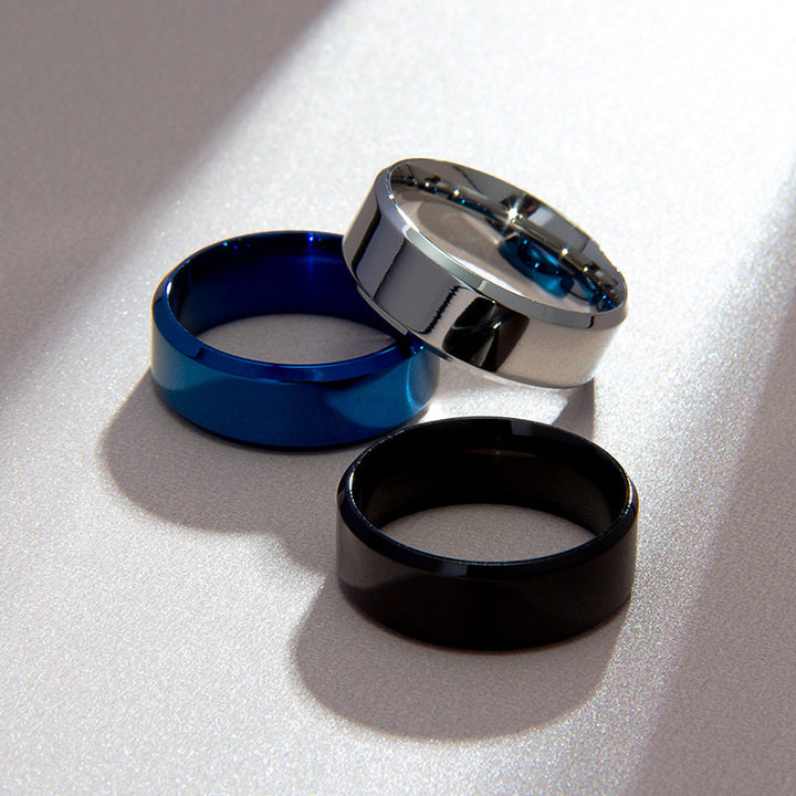 Multi-Color S925 Sivler Flat Band Ring (Unisex Minimalist Statement Band)