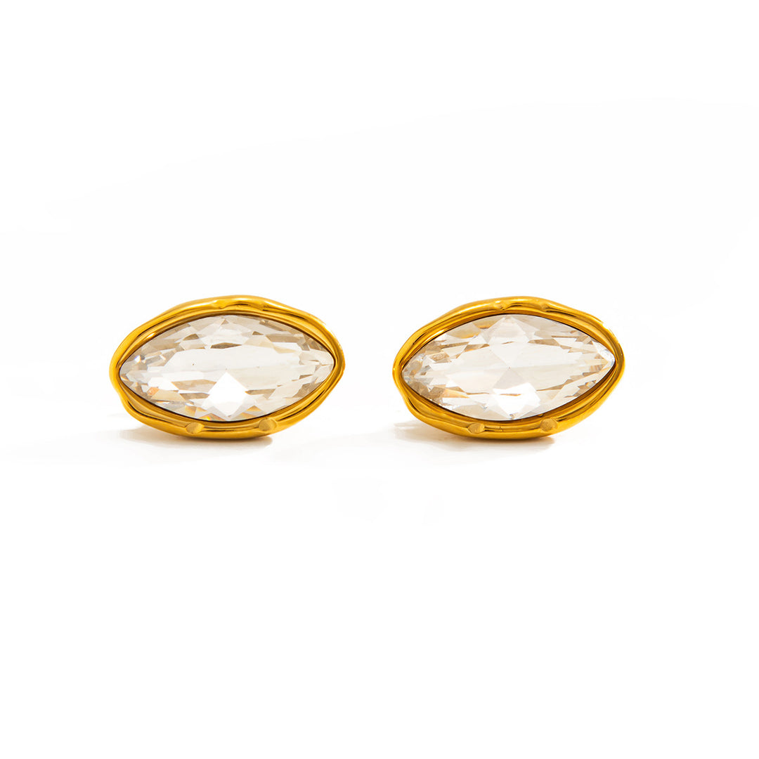 Irregular Wavy Marquise Diamond Stud Earrings, Vintage Gold-Plated Commuter Oval Diamond Earrings