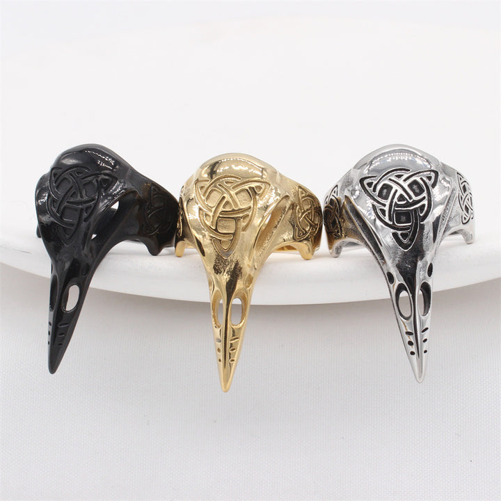 Viking Celtic Knot Raven Skull Hollow Ring, S925 Silver Dark Nordic Myth Unisex Band, 3 Colors Available