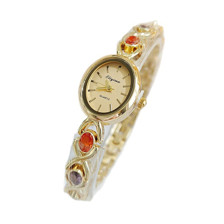 Oval Dial Colored Gemstone Bracelet Style Quartz Watch (Luxury Elegant Women's Wristwatch)